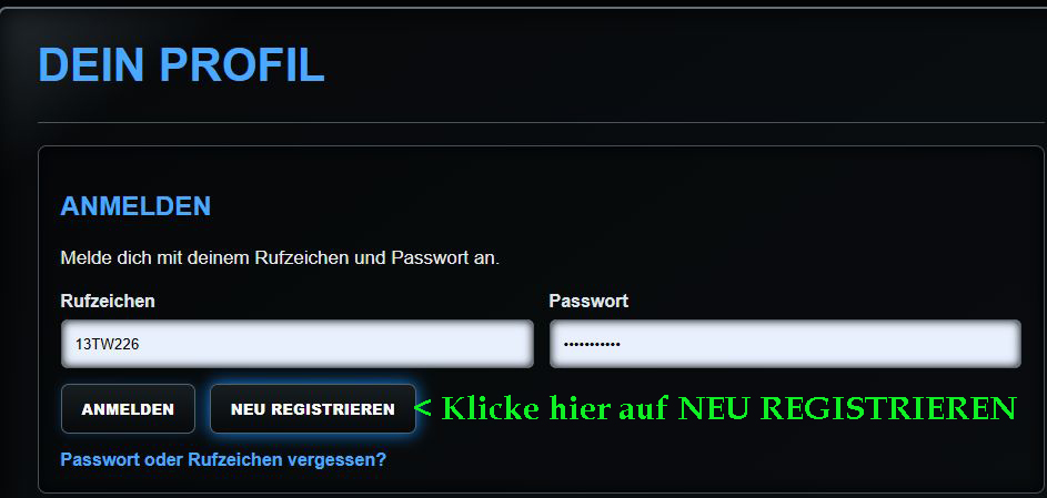 DEIN PROFIL – Neu registrieren
