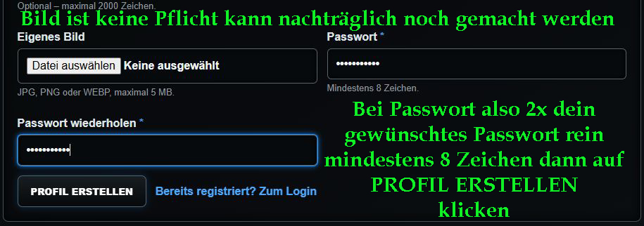 DEIN PROFIL – Passwort und Bild
